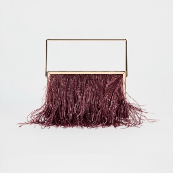 Zara Gold and Burgundy Feather Clutch - Picture 4 of 11